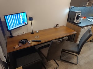 Tribesigns 180 cm Schreibtisch, großer Computertisch PC Tisch Bürotisch mit robustem Metallgestell, Arbeitsstation für Home Office, Braun (ohne Stuhl) Kunden-Foto 2