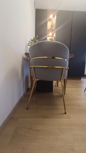 Flieks Esszimmerstuhl Polsterstuhl 4er Set, Küchenstuhl mit Metallbeinen, Wohnzimmerstuhl Armlehnstuhl Schminkstuhl, Samtbezug, Beige Kunden-Foto 1