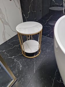 WISFOR Couchtisch Marmor Optik, Beistelltisch Nachttisch Telefontisch Blumentisch mit Metallgestell, Industrie-Design Kunden-Foto 1