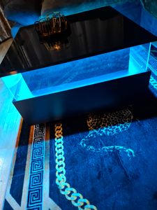 okwish Couchtisch LED-Hochglanz Beistelltisch für Schlafzimmer, Wohnzimmertische mit Stauraum fürs Wohnzimmer, Beistelltisch mit 2 SchubladenSchwarz Kunden-Foto 2