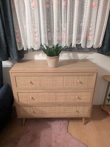 sweeek - Kommode mit Holzeffekt und Rattan-Geflecht 3 Schubladen - Seladon Grün Kunden-Foto 1