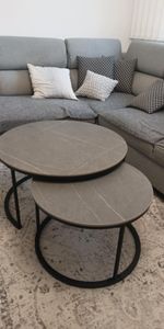 WISFOR Couchtisch 2er Set, Wohnzimmertisch Marmor Optik, Rund Beistelltisch Satztisch Kaffeetisch mit Metallgestell, Ø 60/80 cm Kunden-Foto 1