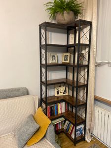 Tribesigns Eck-Bücherregal, industrielles großes Eckregal, bodenstehendes Eckregal, Lagerregal, Aufbewahrungsregal mit Metallrahmen(7 Ablagen) ,Braun Kunden-Foto 5