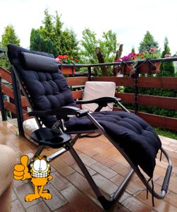 tillvex® Liegestuhl klappbar bis 200 kg Anthrazit | Sonnenliege wetterfest für Balkon, Garten & Terrasse | Outdoor Liege verstellbar mit dickem Polster | Relaxliege mit Nackenkissen, Getränkehalter & Auflage Kunden-Foto 1