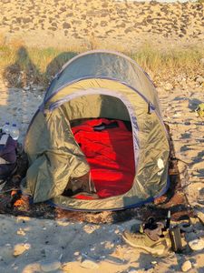 Pop-up tent, blauw, 220 x 120 cm - geschikt voor 2 personen - instant tent voor wandelen en kamperen Klantenfoto 1
