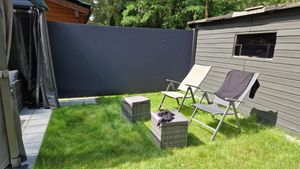 Juskys Seitenmarkise Dubai 300 x 180 cm ausziehbar blickdicht, Sichtschutz für Balkon & Terrasse, Seitenrollo mit Wandhalterung - beige Kunden-Foto 1