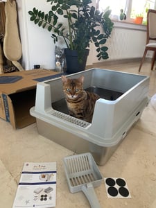 Katzenklo Edelstahl XXL Groß – Katzentoilette Edelstahl für große Katzen & 2 Katzen – XXL Katzenklo für Maine Coon – Hoher Rand, Auslaufsicher, Geruchsresistent – Mit Schaufel – 71x52x30 Kunden-Foto 3