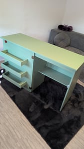 COSTWAY 2 in 1 Nähtisch klappbar, Nähmaschinenschrank Holz mit Regalen, Ablagefach & abschließbaren Rädern, Nähschrank, Nähmaschinentisch Natur Kunden-Foto 1
