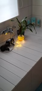 Badewanne Abdeckung mit Weißer Holzmaserung, Faltbare Badewanne Brett für Badezimmer Kunden-Foto 1