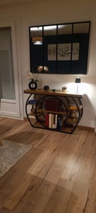 Tribesigns Konsolentisch, mit kreisförmigem Sockel, schmaler Eingangstisch, 120 x 30 x 80 cm, 4-stöckig, industriell, Sofatisch, rustikal Kunden-Foto 3