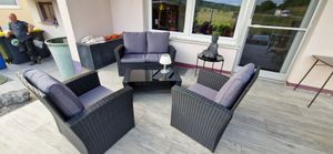 MeXo Gartenmöbel Set Lounge Set Polyrattan Lounges 4-teile für 3-4 Personen Garten & Balkon Sitzmöbel-Set schwarz Kunden-Foto 1