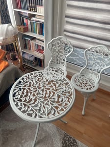 Yaheetech Gartenmöbel-Set Sitzgruppe für 2 Personen, Bistroset aus Metall, wetterfest, inkl. 2 Stühle & 1 Tisch, Bronze Kunden-Foto 1
