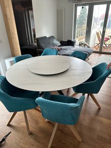 riess-ambiente Esstisch SPIN 150cm weiß schwarz marmoriert Keramik Sicherheitsglas mit 360° Servierplatte rund drehbar 6 Personen Kunden-Foto 1