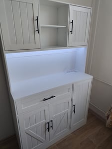Flieks Cuisine Armoire haute avec Led, Buffet de cuisine avec Usb et prise électrique, Armoire de cuisine avec espace de rangement, 120x36.3x180cm, Noir Photo du client 2