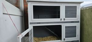 MyAnimal Hasenstall MH-20 | Hasenkäfig - Kaninchenstall - 4 Türen - Kleintierstall für Kaninchen und Hasen - Dach zum Öffnen - Zweistöckig (Grau/Weiß) Kunden-Foto 7