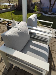 MeXo Gartenlounge-Set Gartenmöbel Set Aluminium Wetterfest 6-7 Personen, mit 12cm Deluxe Relax-Sitzkissen, pflegeleichte Polywood-Tischplatte Kunden-Foto 1