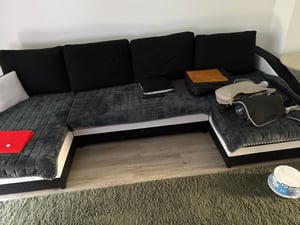Ecksofa SPARTA U-FORM mit Schlaffunktion - Eckcouch mit 3 Bettkasten, schwarz, rot Kunden-Foto 1