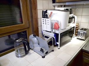 200W Elektrischer Allesschneider Edelstahl, Verstellbare Küchenmaschine - 2 Klingen - Wurstschneidemaschine - Brotschneidemaschine, Schinkenschneider Kunden-Foto 1