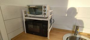 Küchenregale, Ausziehbarer Mikrowellenständer mit 6 Haken, 40-64cm ausziehbarer Mikrowellen Regal, Gewürzregal, Mikrowellenhalterung, Organizer mit 6 Haken, bis 30kg, Schwarz Kunden-Foto 22