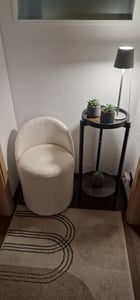 Schminkstuhl mit Rückenlehne aus Stoff, Frisiertischstuhl für Schlafzimmer und Ankleidezimmer, Make-up Stuhl, nicht drehbar  Ø40cm 【HZY18】 Kunden-Foto 1