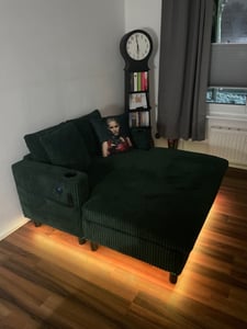 LVHOM Schlafsofa mit LED & USB, Cordstoff Palmensessel, Loungesofa mit Seitentaschen & Getränkehalter, 350kg Tragkraft, 128x85x142 cm, Gelb Kunden-Foto 1