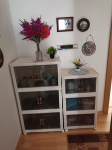 Boîte de rangement pliable avec couvercle,3 niveaux de boîtes de rangement empilables,Boîtes empilables en plastique transparent avec porte & roulettes pour la cuisine,le bureau & la maison Photo du client 1