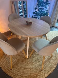 Dekori Runder Ausziehbarer Esstisch für Esszimmer, Wohnzimmer PERO, Loft-Stil, Durchmesser: 110 / 160 cm, Farbe: Eiche Craft Golden / Weiss Kunden-Foto 19