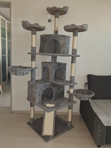 Yaheetech XXL Kratzbaum stabiler Katzenbaum 194 cm deckenhoch, Kletterbaum mit Plüsch Sisalstämmen, Dunkelgrau Kunden-Foto 2