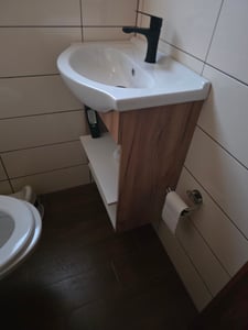 DomoDomo waschbecken mit unterschrank 60 x 85 x 43,5 cm -waschtisch mit unterschrank, gäste wc 60 cm weiß, waschtischarmatur, Siphon, klick klack Kunden-Foto 1