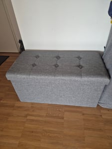WOLTU Sitzhocker mit Stauraum Sitzbank faltbar Aufbewahrungsbox, Deckel  abnehmbar, gepolsterte Sitzfläche aus Leinen, Dunkelgrau Kunden-Foto 1