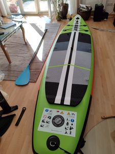 Stand up Paddling Board Aufblasbare, Kajak Sitz,330x76x15cm, Tragkraft bis 150Kg, Verstellbares Doppel-Paddel,Blaues Camouflage Kunden-Foto 8