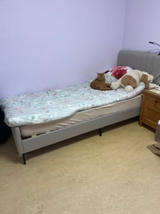 Flieks Polsterbett 180x200cm Doppelbett mit Lattenrost, Massivholzbett Jugendbett mit Verstellbarem Kopfteil, Gästebett Leinenstoff, Grau-Beige Kunden-Foto 3