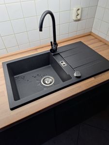 Granitspüle mit Armatur Küchenspüle schwarz spülbecken 58x44 Einbauspüle Zubehör - Hochdruckarmatur Kunden-Foto 4