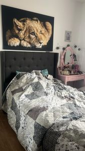 BEALIFE Polsterbett 140x200 cm Kleines Doppelbett mit Wingback-Kopfteil & Lattenrost | Modernes Stoffbett in Dunkelgrau/Beige | AF16 Kunden-Foto 2