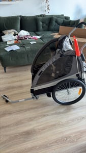 TIGGO® 2in1 Fahrradanhänger 5-Punkt Sicherheitsgurt Jogger Kinderanhänger Joggerfunktion Kinderfahrradanhänger für 1 bis 2 Kinder 360° Drehbar 50402 Kunden-Foto 2