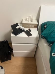 VASAGLE Nachttisch mit LED-Beleuchtung, mit 3 Schubladen, weiß Kunden-Foto 26