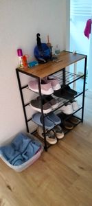 WOLTU Schuhregal mit 3 Ablagen, Schuhständer für ca. 9 Paar Schuhe, 63x63x30 cm, Dunkle Holzoptik Kunden-Foto 3