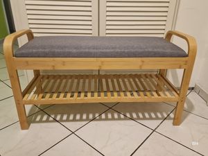 Lumaland Schuhregal aus Schickes Bambus-Design mit Sitzbank Bequemes Sitzkissen Ablage für Schuhe einfache Montage platzsparend 90 x 50 x 30 cm Kunden-Foto 1