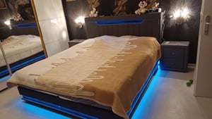 Flieks Polsterbett 140x200cm mit Ladefunktion (USB & Type-C), Doppelbett Jugendbett mit Led, Stauraumbett Boxspringbett mit Stauraum, Leinen, Grau Kunden-Foto 2