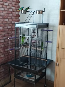 Yaheetech Vogelkäfig Vogelbauer mit Ständer & Schmutzfang 65,5 x 65,5 x 156 cm, Vogelhaus für Papageien, Schwarz Kunden-Foto 1