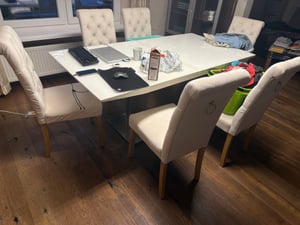 Flieks Esszimerstühle 4er Set, Küchenstuhl mit Massivholzbeinen, Wohnzimmerstuhl Polsterstuhl mit Rückenlehnen, Essstuhl Küche Wohnzimmer, Grau Kunden-Foto 1