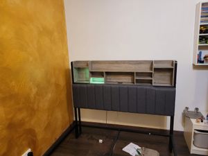 CDGlobal Polsterbett 160x200cm mit USB, Typ-C und LED, Stauraumbett Jugendbett mit 4 Schubladen, Doppelbett mit Lattenrost, Funktionsbett, Leinen, Grau Kunden-Foto 2