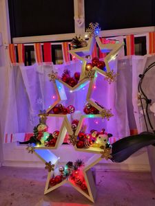Holzstern Deko Set 3 Stück Natur oder Weiß Weihnachtsdekoration 30 cm 22 cm 17 cm Kunden-Foto 1