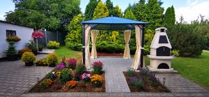 Gartenpavillon 3x3,65 m ca 6 mm Polycarbonat-Dach mit Moskitonetzen und Seitenteilen in grau Kunden-Foto 1