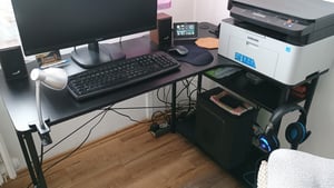 COMHOMA Schreibtisch Gaming Tisch mit Regal, Eckschreibtisch mit USB-Ladeanschluss und Steckdose, 120cm Computertisch L Form, PC Tisch für Büro, Heimb Kunden-Foto 2