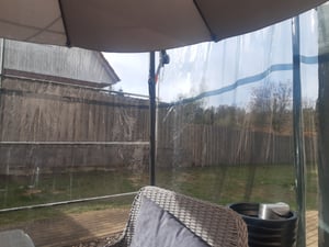（4X4M）Schwarz Halbtransparent Sonnenschutz PVC Plane, Wasserdichte & Wetterfeste Abdeckplane mit Ösen, UV-beständig, Ideal für Terrasse, Balkon, Garten & Outdoor Kunden-Foto 1