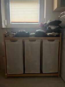Wäschekorb 2 Fächer, Bambus, Wäschesammler 100 L, mit Ablage Kunden-Foto 2