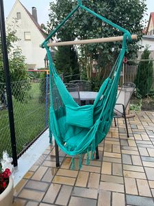 Outtec® Hängesessel mit 3 Kissen - 100x130x75cm, bis 140 kg - Boho Fransen Sessel, Sitzsack, Schaukel für Outdoor, Garten, Balkon, Zuhause - Beige Kunden-Foto 5