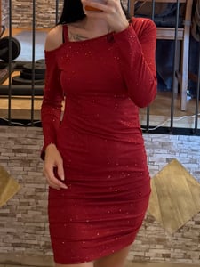 Damen Langarm Off Shoulder Pailletten Bodycon Party Club Cocktail,Schwarz,M Kunden-Foto 1