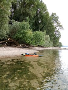 Stand up Paddling Board Aufblasbare, Kajak Sitz,330x76x15cm, Tragkraft bis 150Kg, Verstellbares Doppel-Paddel,Blaues Camouflage Kunden-Foto 12